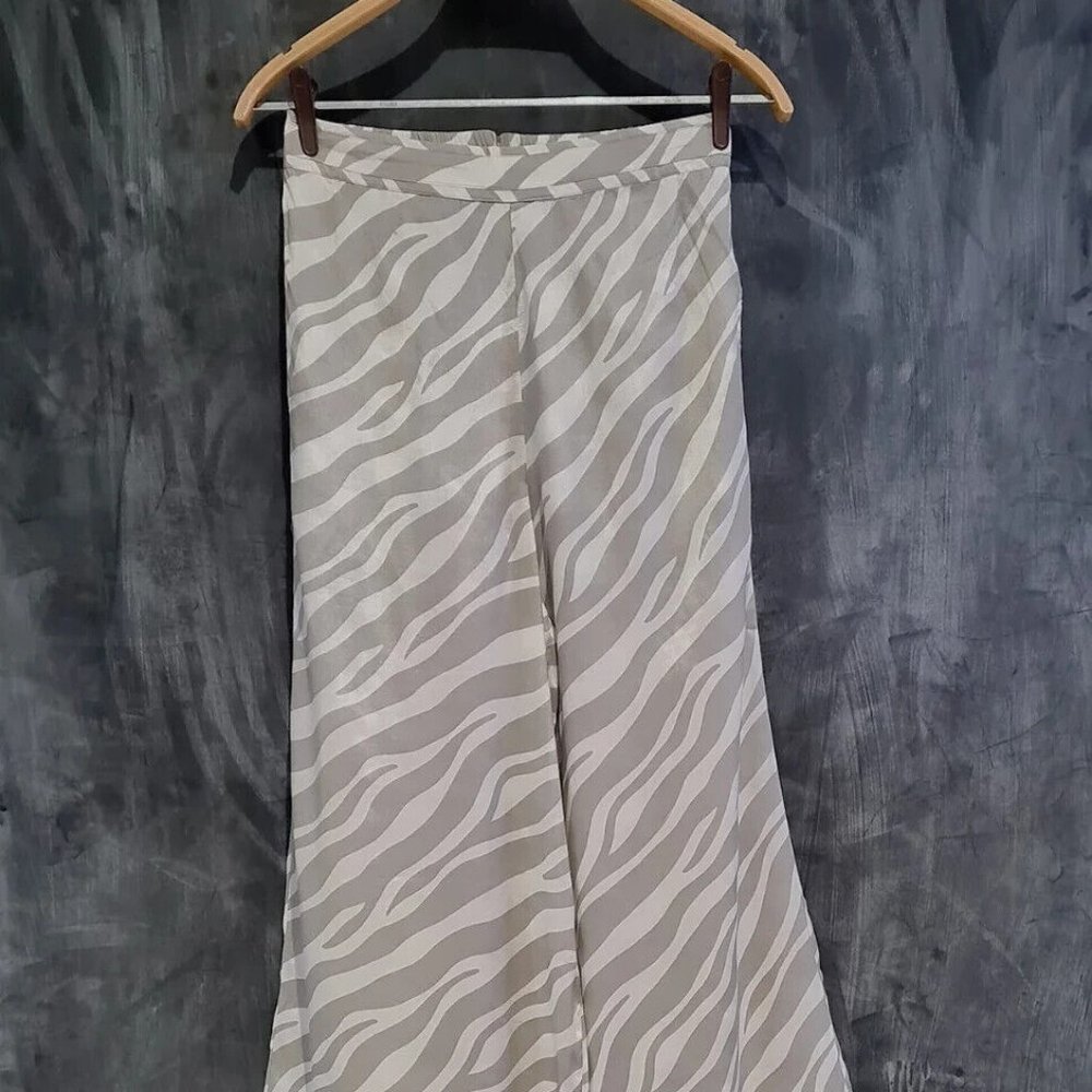 Anannasa Printed Fringes Wide Leg Zebra Palazzo Pajama Pants New L